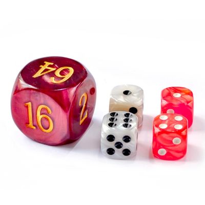 5pcs Set 30MM Backgammon Pearl Dice Set - 30MM (1 3/16") Large Backgammon Doubling Cube Plus 4pcs 16MM Dice (Red/White Marbleized)