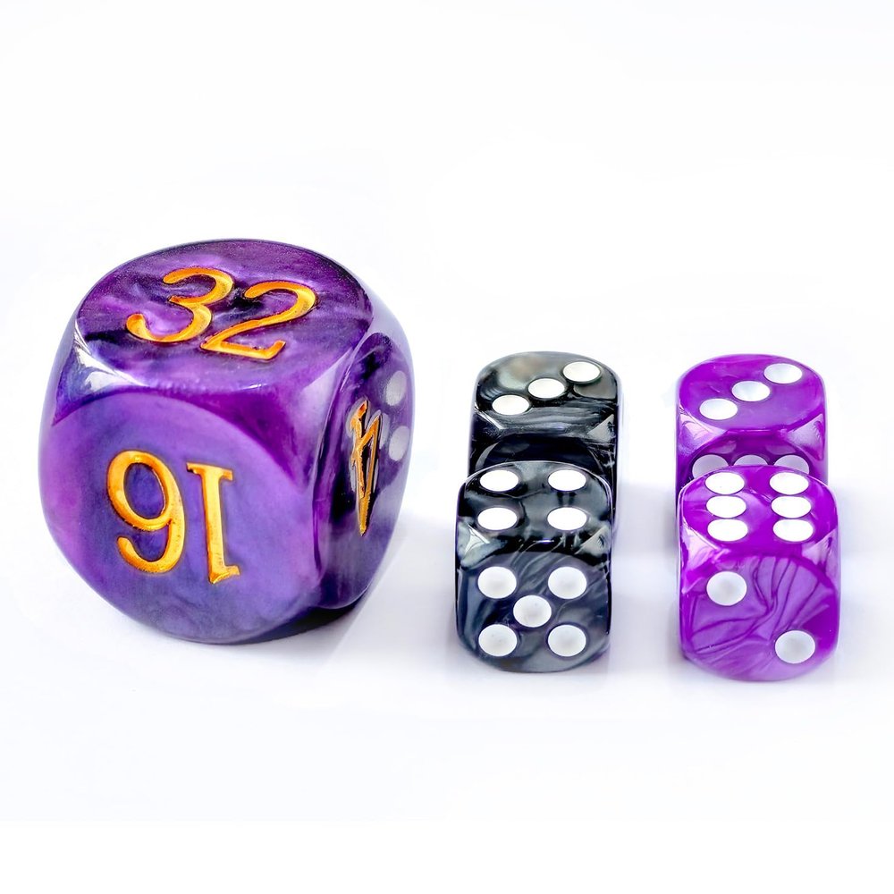 5pcs Set 30MM Backgammon Pearl Dice Set - 30MM (1 3/16") Large Backgammon Doubling Cube Plus 4pcs 16MM Dice(Purple/Black Marbleized)