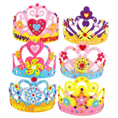 Cabilock 6 sets Birthday Craft Kit Party Crown Making Materials Birthday Party Crowns Kids Princess Party Supplies Decorations