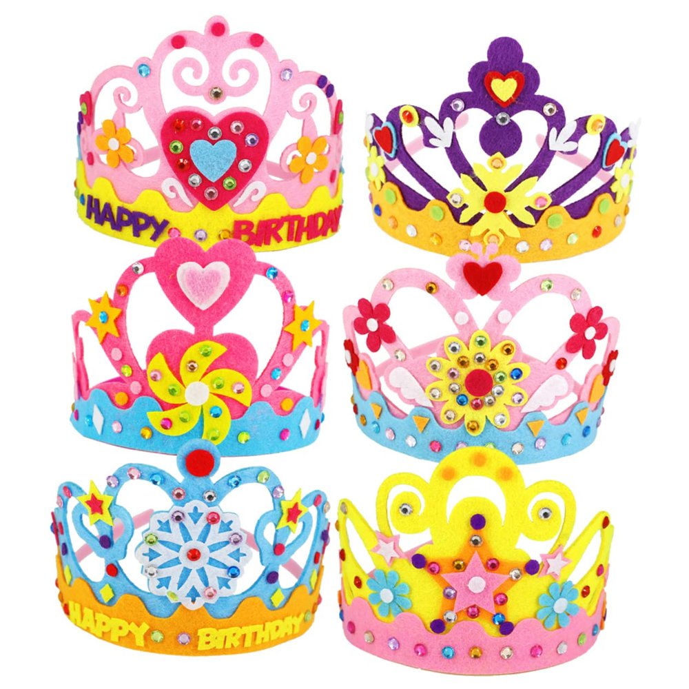 Cabilock 6 sets Birthday Craft Kit Party Crown Making Materials Birthday Party Crowns Kids Princess Party Supplies Decorations