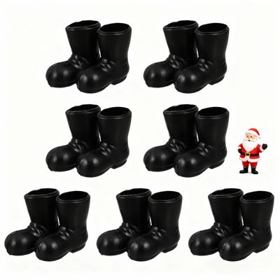 VICASKY 7 Pairs Mini Santa Claus Boots 1.18" Adorable Miniature Christmas Gnome Shoes,Black Plastic Doll Shoes for Dollhouse, DIY Craft Projects, Table Centerpiece & Holiday Decor