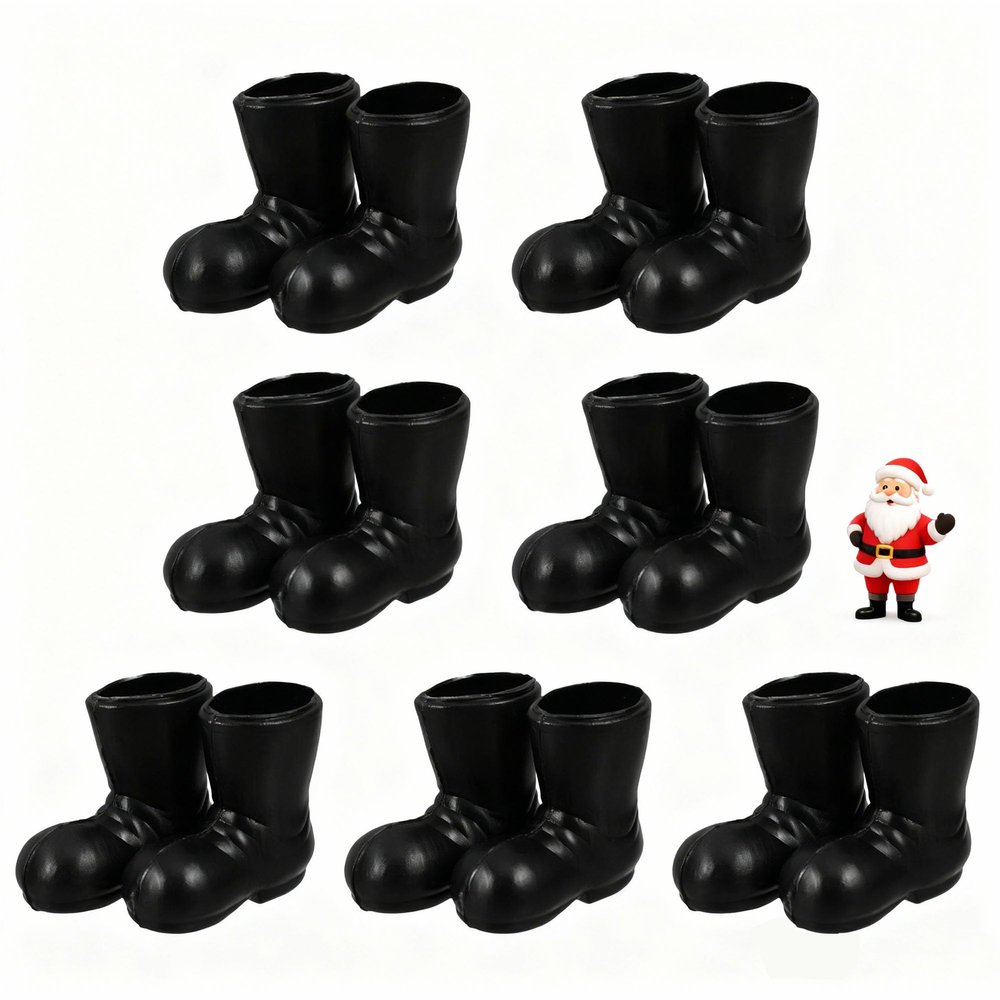 VICASKY 7 Pairs Mini Santa Claus Boots 1.18" Adorable Miniature Christmas Gnome Shoes,Black Plastic Doll Shoes for Dollhouse, DIY Craft Projects, Table Centerpiece & Holiday Decor