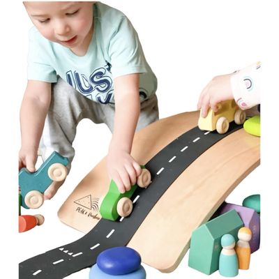 Peak and Rainbow Balance Board for Toddlers - Wooden Wobble - Kids Balance - First Birthday Gift - Large Natural Wood - Handmade