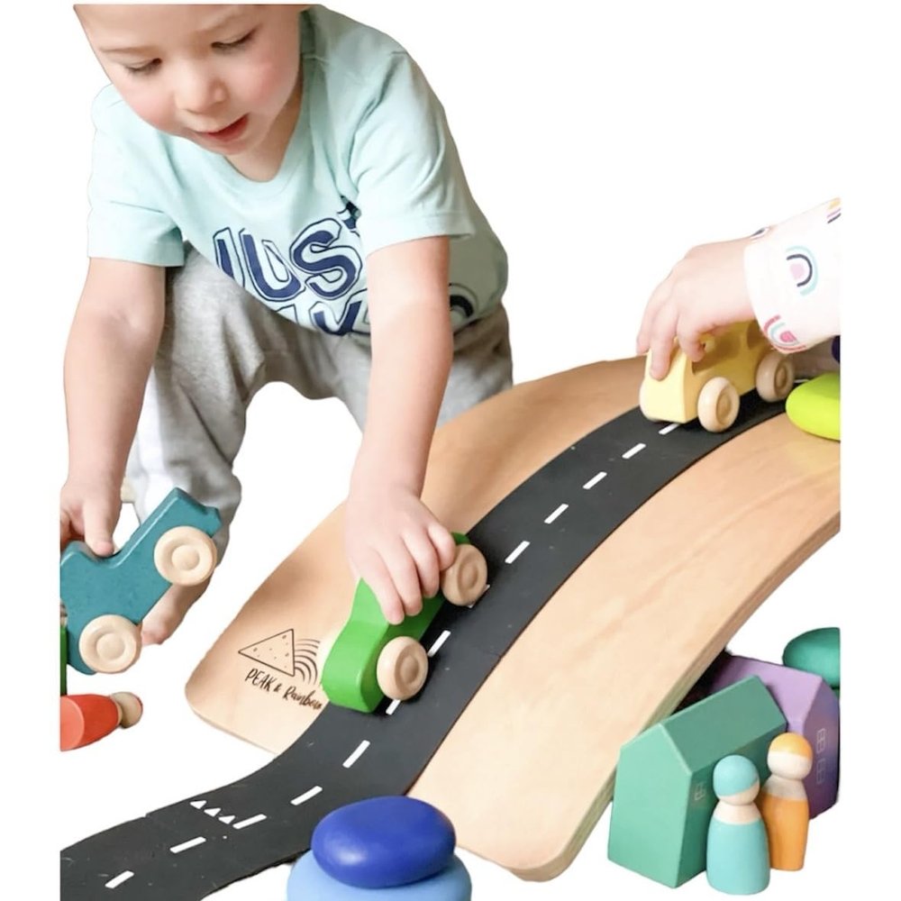 Peak and Rainbow Balance Board for Toddlers - Wooden Wobble - Kids Balance - First Birthday Gift - Large Natural Wood - Handmade