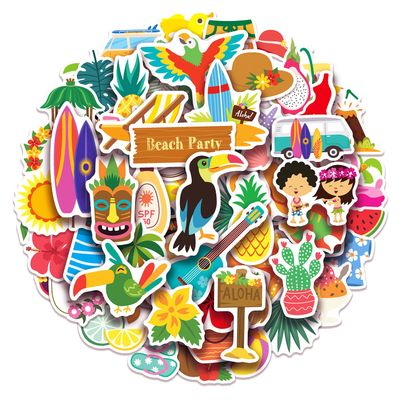 100 Pack Hawaiian Stickers, Luau Tropical Summer Party Favors, Birthday Decorations Gifts