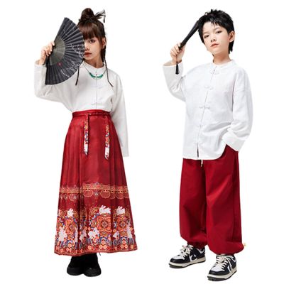 2-piece Girl's Dance Hanfu Dress Chinese Tang Suit Dress Performing Costumes Hanbok for Kids