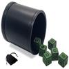 Set of (6) Numbers 1-6 Design Dice 16mm 6 Six-Sided Opaque Squared Corners + Dice Pouch + PU Leather Dice Cup with Premium Felt Lining Bundle (Green Dice) view 1
