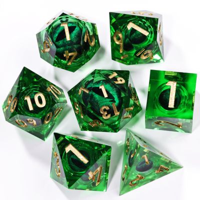 Mini Planet Sharp Edge Pathfinder Resin MTG Liquid Core Polyhedral DND RPG 7Pcs Handmade Dungeons and Dragons Dice Set