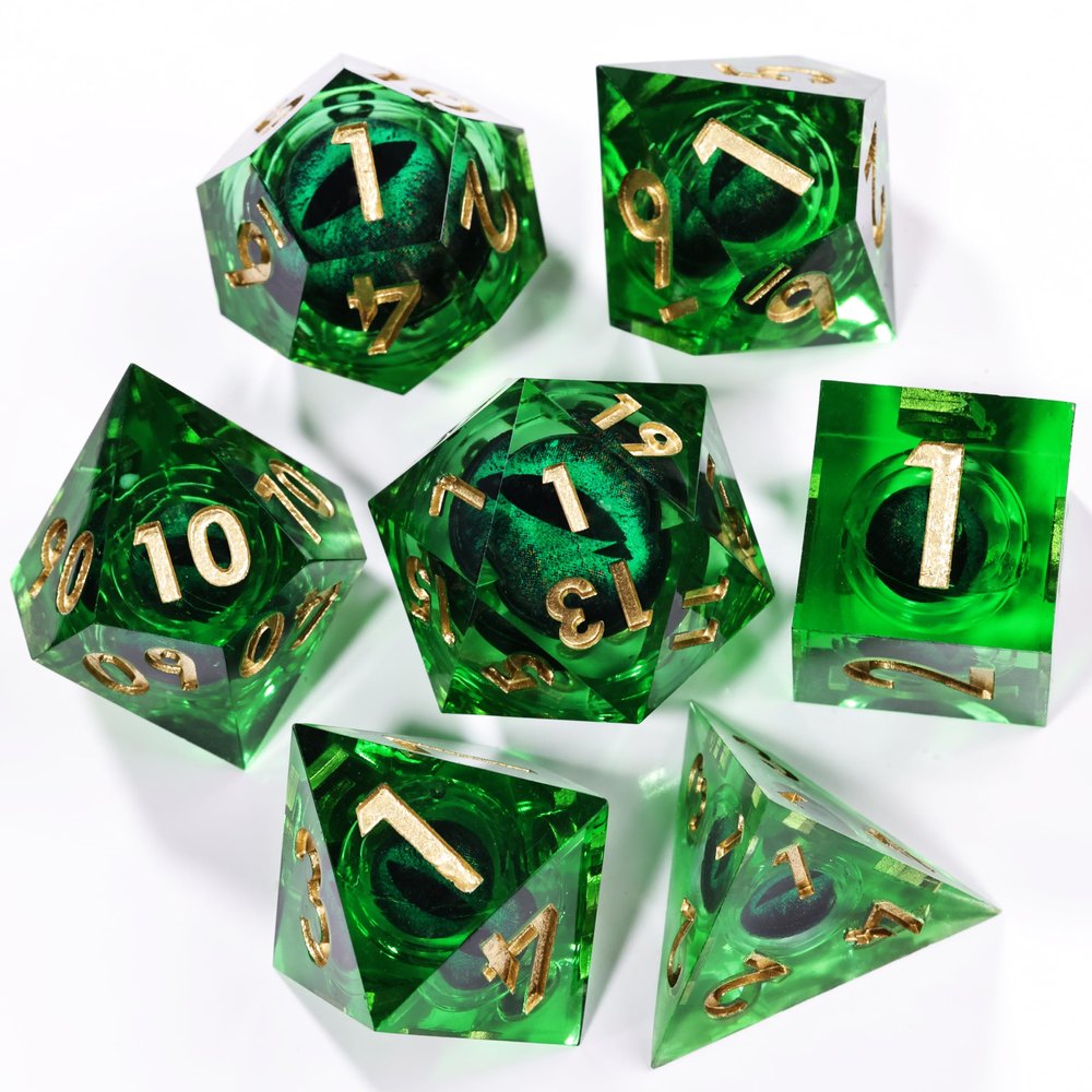 Mini Planet Sharp Edge Pathfinder Resin MTG Liquid Core Polyhedral DND RPG 7Pcs Handmade Dungeons and Dragons Dice Set