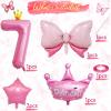7th Birthday Decorations for Girls, Pink Birthday Balloon Set With 40 Inch Number 7, Large Helium Foil Mylar Crown Balloon, Bow Foil Balloons for Baby Girl Daughter First Birthday Party view 2