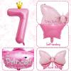 7th Birthday Decorations for Girls, Pink Birthday Balloon Set With 40 Inch Number 7, Large Helium Foil Mylar Crown Balloon, Bow Foil Balloons for Baby Girl Daughter First Birthday Party view 4