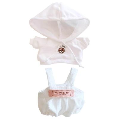 niannyyhouse White Hoodie Overalls 10cm~15cm 20cm Plush Doll Outfit Dolls Accessories Dress Up (White 10cm~15cm)
