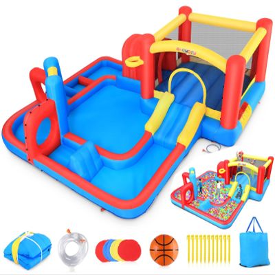 AKEYDIY Bounce House Water Slide,Obstacle Bounce Castle with Slide & Splash Pool,Inflatable Water Slide Backyard Water Park Water Bounce House with Blower Included for Kids 3-12 Birthday Party Gifts