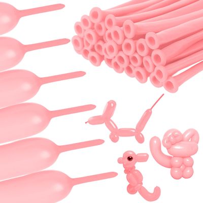 100 PCS Long Pink Balloons for Balloon Arch, Animal Themed Balloon Animals