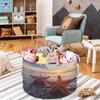 GzLeyigou Beach Starfish Round Baby Gift Baskets,Summer Beach Round Decorative Storage Box Canvas Fabric Organizer with Handles,Baskets Bin for Home Shelves Closet Nursery Gifts view 3