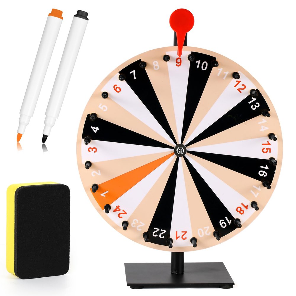 12 Inch Spinning Prize Wheel, 24 Slots Tabletop Prize Wheel Spinner with Stand Roulette Wheel with Dry Erase & Markers for Carnivals, Trade Shows, Holiday Activities, Spin Game
