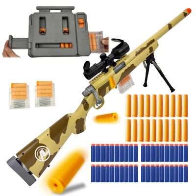 AGM MASTECH M24 Foam Blaster, Shell Ejecting, Safety Switch, Adjustable Stock 41.8 Inch, Fast Dart Loader, Scope, 40 Darts, 20 Casings, 2 Mags, Tactical Gear for Teens 14+ Adults(Yellow)