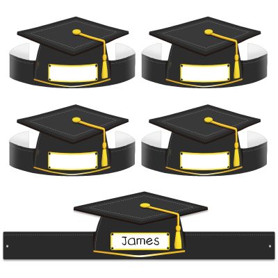 WhatSign Paper Graduation Cap Hats - 24PCS Kindergarten Preschool Graduation Caps for Kid Students Adjustable Hat Topper Headbands Paper Crowns for Grad Ceremony Party - Black
