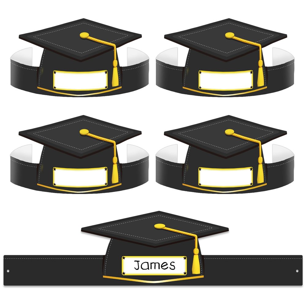 WhatSign Paper Graduation Cap Hats - 24PCS Kindergarten Preschool Graduation Caps for Kid Students Adjustable Hat Topper Headbands Paper Crowns for Grad Ceremony Party - Black