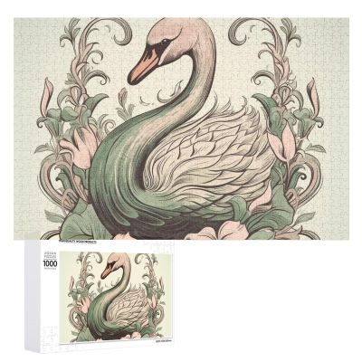 1000 PCS Jigsaw Puzzle for Adults Personalized Picture Puzzle Swan on Leaves Customized Wooden Puzzle for Family, Birthday, Wedding, Game Nights Gifts Animal Puzzle