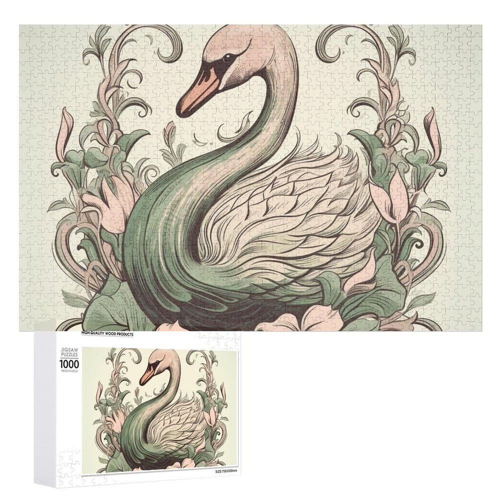 1000 PCS Jigsaw Puzzle for Adults Personalized Picture Puzzle Swan on Leaves Customized Wooden Puzzle for Family, Birthday, Wedding, Game Nights Gifts Animal Puzzle