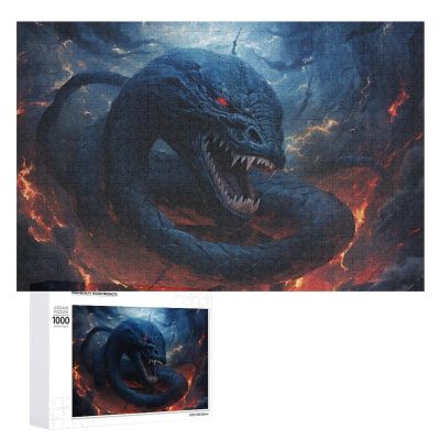 1000 PCS Jigsaw Puzzle for Adults Personalized Picture Puzzle Black Snake in Flames Customized Wooden Puzzle for Family, Birthday, Wedding, Game Nights Gifts Animal Puzzle
