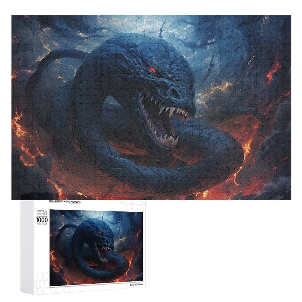 1000 PCS Jigsaw Puzzle for Adults Personalized Picture Puzzle Black Snake in Flames Customized Wooden Puzzle for Family, Birthday, Wedding, Game Nights Gifts Animal Puzzle