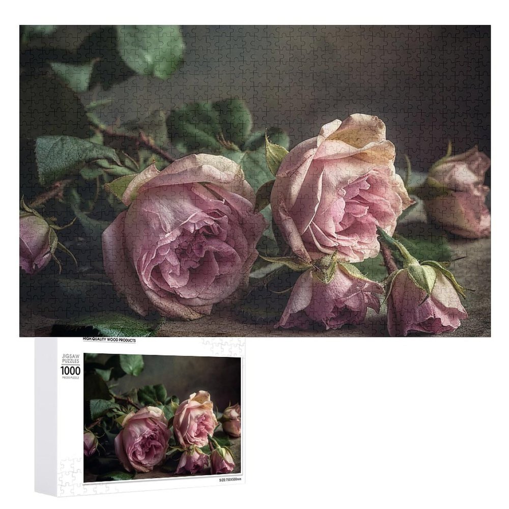 1000 PCS Jigsaw Puzzle for Adults Personalized Picture Puzzle Flowers on Wooden Table Customized Wooden Puzzle for Family, Birthday, Wedding, Game Nights Gifts Animal Puzzle