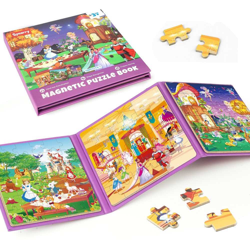 SYNARRY Princess Fairy Party Magnetic Puzzles for Toddlers 3-5 Girls, 36 Pieces Travel Puzzles for Kids Ages 4-6, Easter Basket Stuffers Valentines Day Gifts, Road Trip Car Airplane Activities Toy