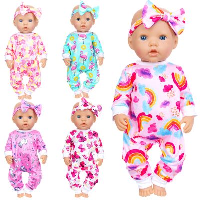 Ecore Fun 5 Sets Doll Clothes and Headbands - Accessories for 14-16 Inch Dolls, Total 10 pcs - Cute Pattern Jumpsuit for 15 & 18 Inch Dolls
