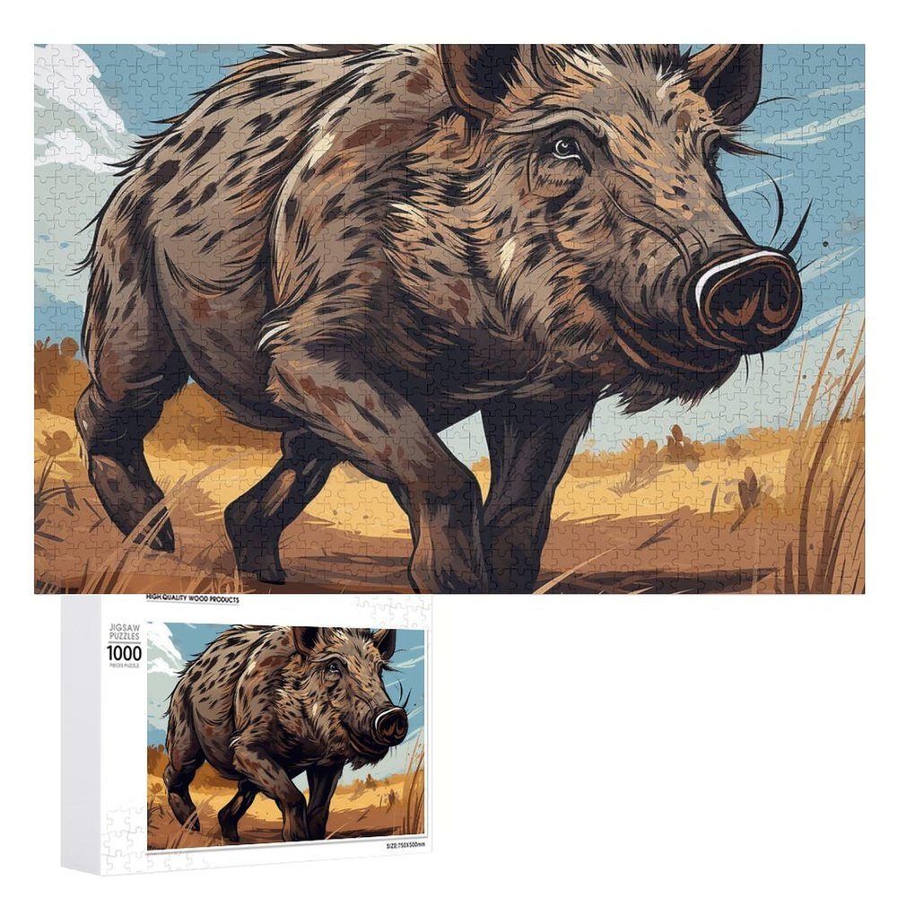 1000 PCS Jigsaw Puzzle for Adults Personalized Picture Puzzle Cartoon Wild Boar Customized Wooden Puzzle for Family, Birthday, Wedding, Game Nights Gifts Animal Puzzle