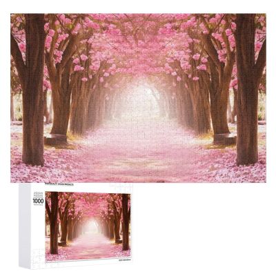 1000 PCS Jigsaw Puzzle for Adults Personalized Picture Puzzle Romantic Tunnel of Pink Flower Trees Customized Wooden Puzzle for Family, Birthday, Wedding, Game Nights Gifts Animal Puzzle