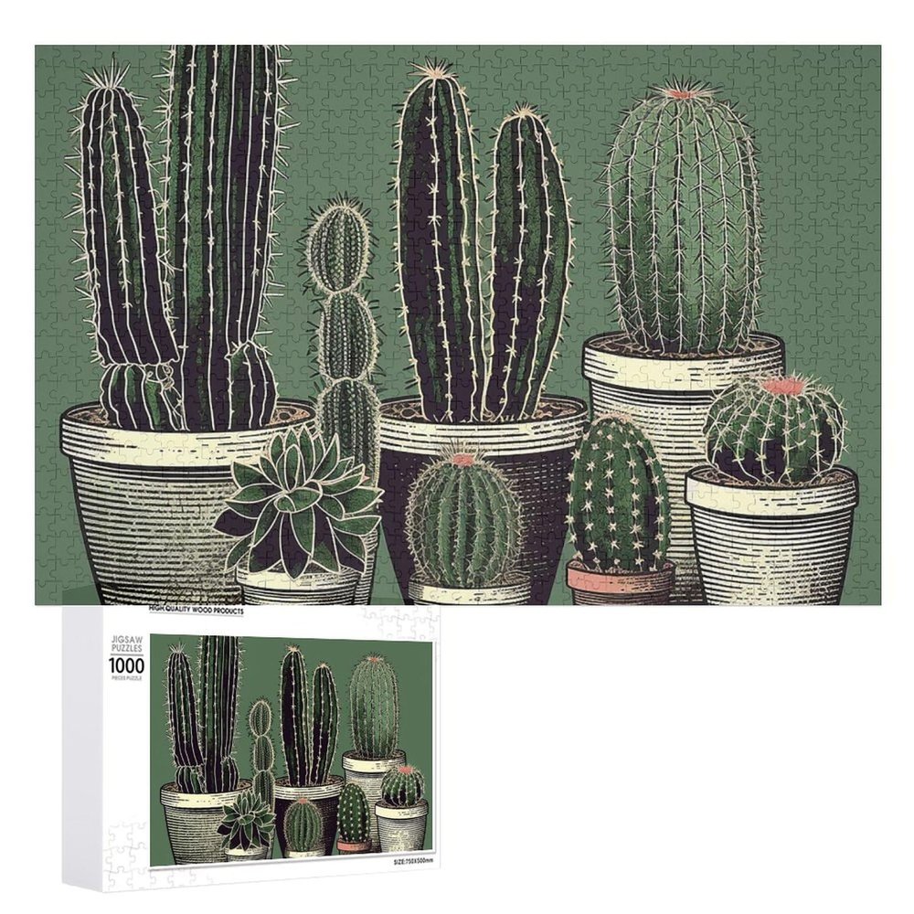 1000 PCS Jigsaw Puzzle for Adults Personalized Picture Puzzle Green Cactus Customized Wooden Puzzle for Family, Birthday, Wedding, Game Nights Gifts Animal Puzzle