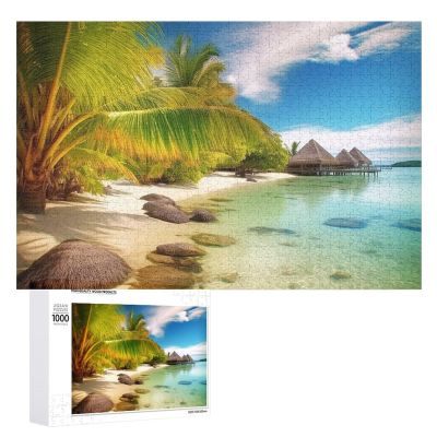 1000 PCS Jigsaw Puzzle for Adults Personalized Picture Puzzle Tropical Beach Scenery Customized Wooden Puzzle for Family, Birthday, Wedding, Game Nights Gifts Animal Puzzle