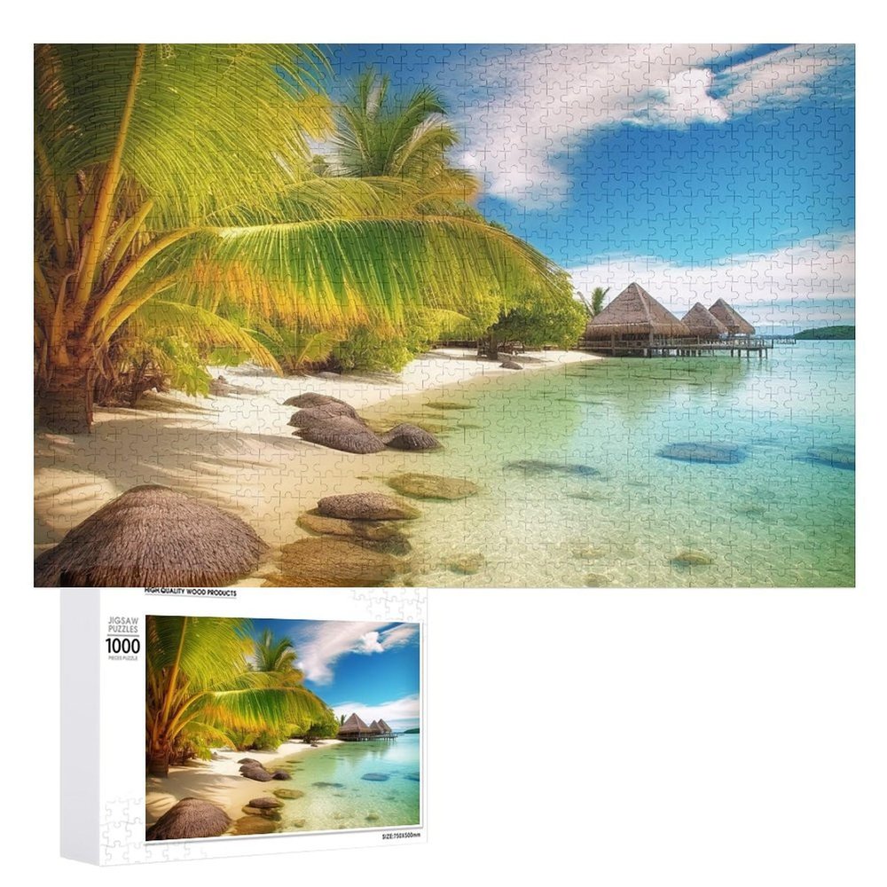 1000 PCS Jigsaw Puzzle for Adults Personalized Picture Puzzle Tropical Beach Scenery Customized Wooden Puzzle for Family, Birthday, Wedding, Game Nights Gifts Animal Puzzle
