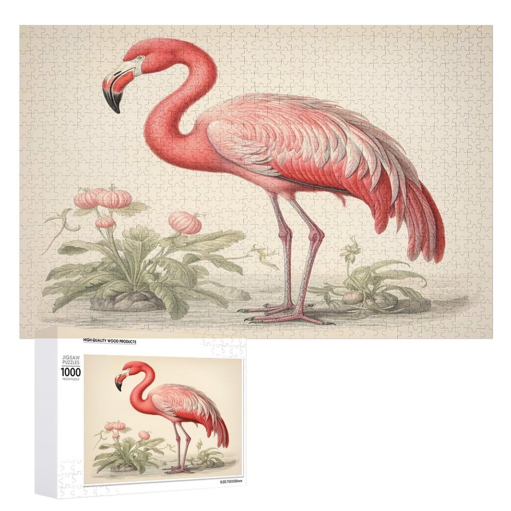 1000 PCS Jigsaw Puzzle for Adults Personalized Picture Puzzle Art Flamingo Customized Wooden Puzzle for Family, Birthday, Wedding, Game Nights Gifts Animal Puzzle