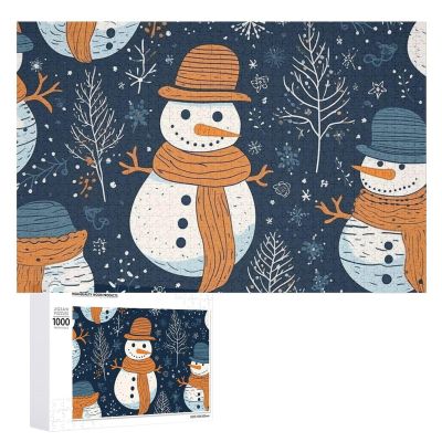 1000 PCS Jigsaw Puzzle for Adults Personalized Picture Puzzle Snowman Wearing Hat Customized Wooden Puzzle for Family, Birthday, Wedding, Game Nights Gifts Animal Puzzle