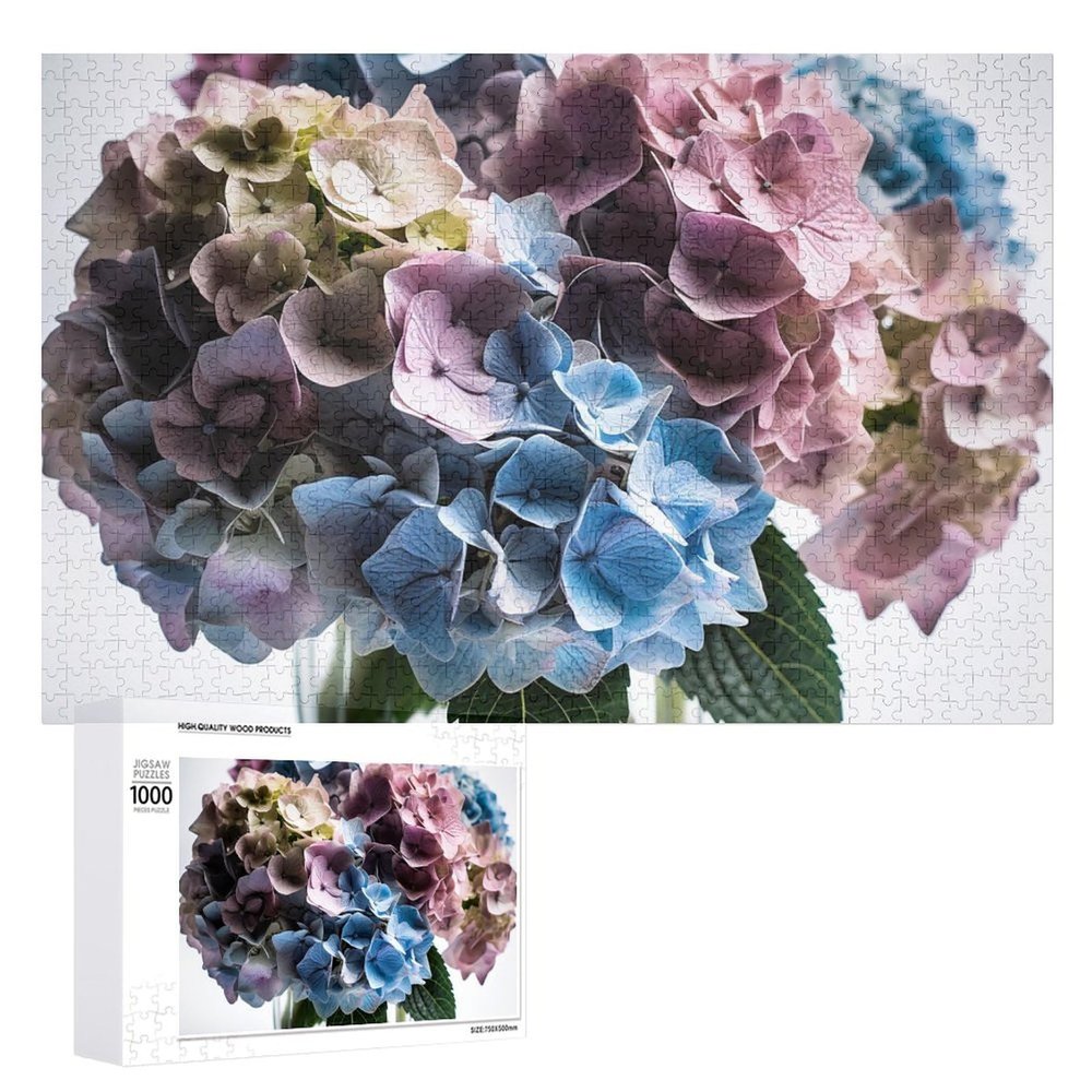 1000 PCS Jigsaw Puzzle for Adults Personalized Picture Puzzle Hydrangea Flowers in Vase Customized Wooden Puzzle for Family, Birthday, Wedding, Game Nights Gifts Animal Puzzle