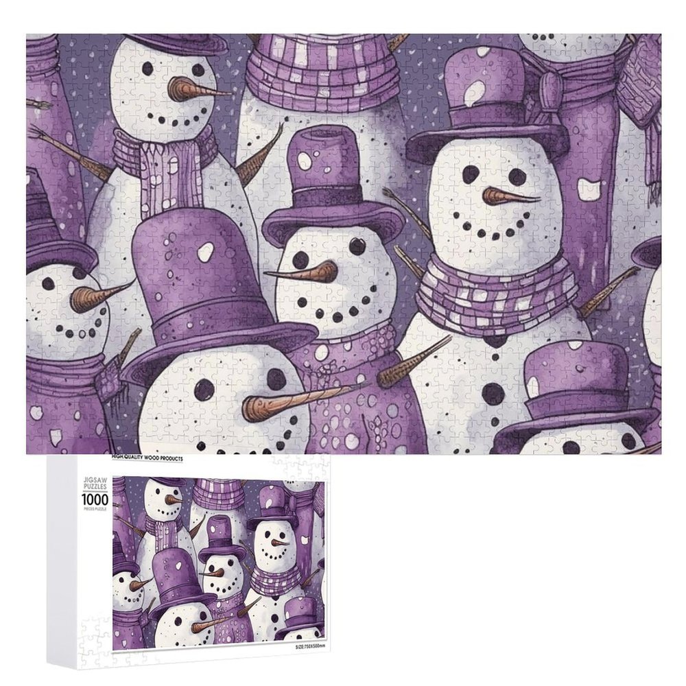 1000 PCS Jigsaw Puzzle for Adults Personalized Picture Puzzle Purple Snowman Pattern Customized Wooden Puzzle for Family, Birthday, Wedding, Game Nights Gifts Animal Puzzle