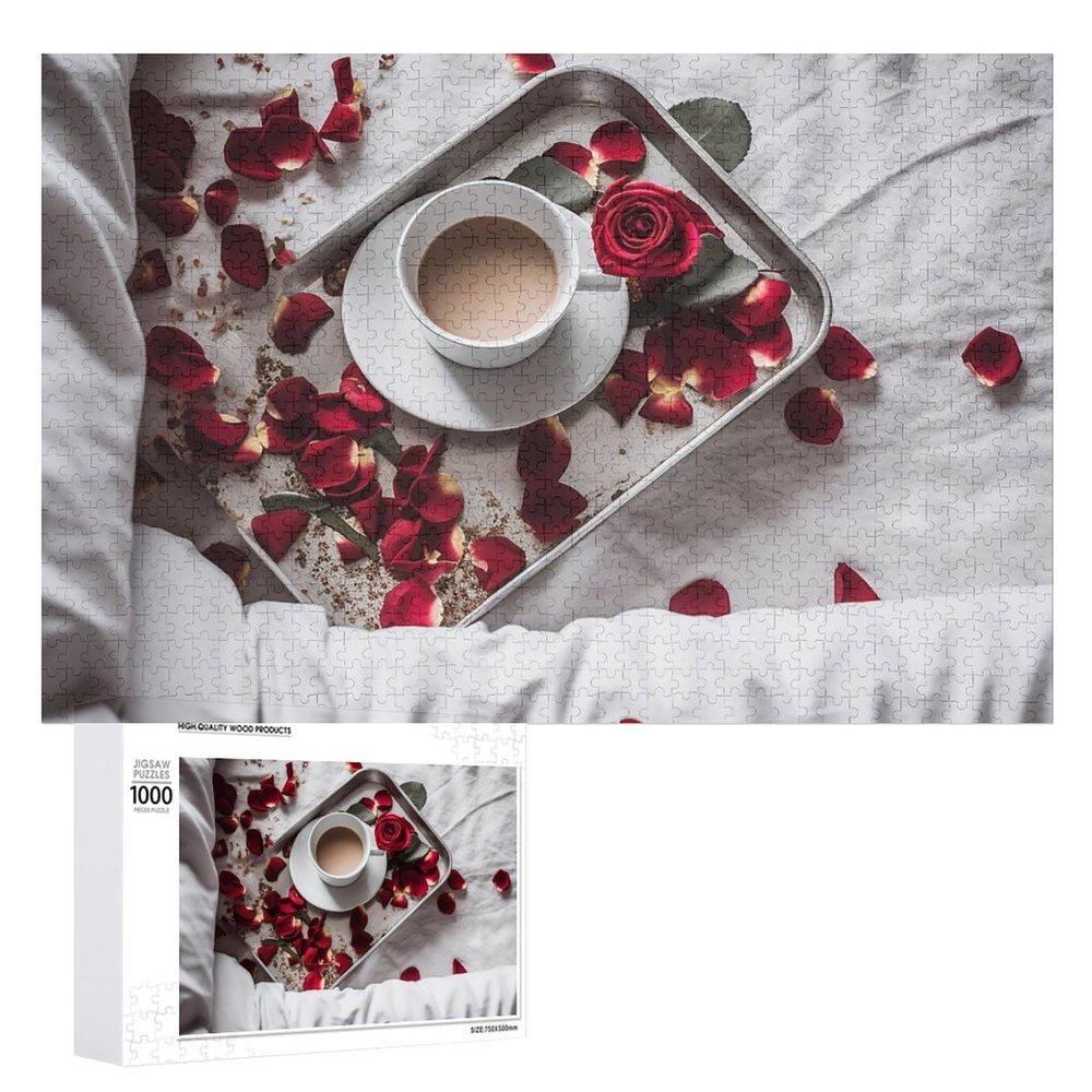 1000 PCS Jigsaw Puzzle for Adults Personalized Picture Puzzle Coffee Cup and White Bed Customized Wooden Puzzle for Family, Birthday, Wedding, Game Nights Gifts Animal Puzzle