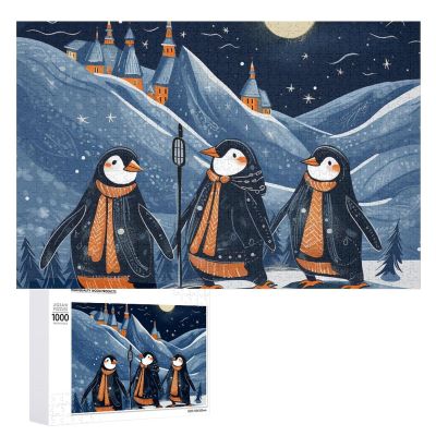 1000 PCS Jigsaw Puzzle for Adults Personalized Picture Puzzle Three Penguins Customized Wooden Puzzle for Family, Birthday, Wedding, Game Nights Gifts Animal Puzzle