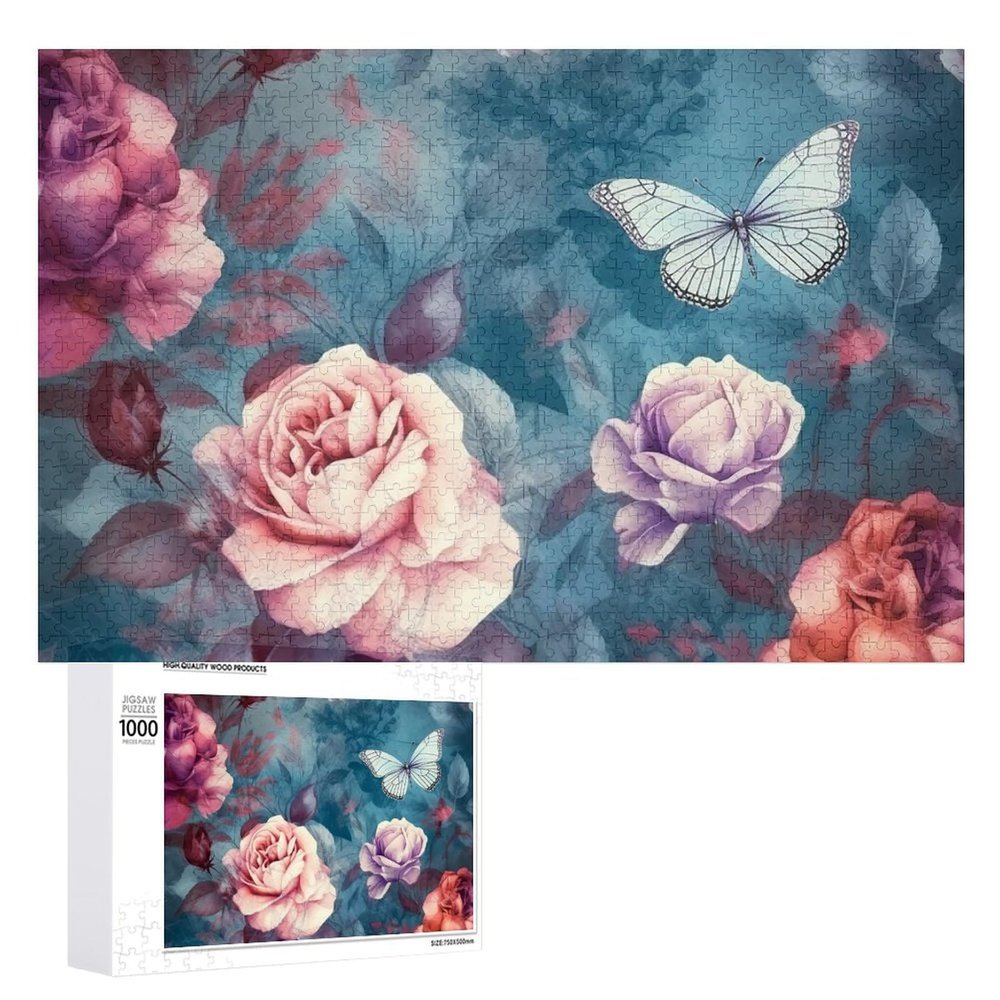1000 PCS Jigsaw Puzzle for Adults Personalized Picture Puzzle Elegant Blue Flowers Customized Wooden Puzzle for Family, Birthday, Wedding, Game Nights Gifts Animal Puzzle