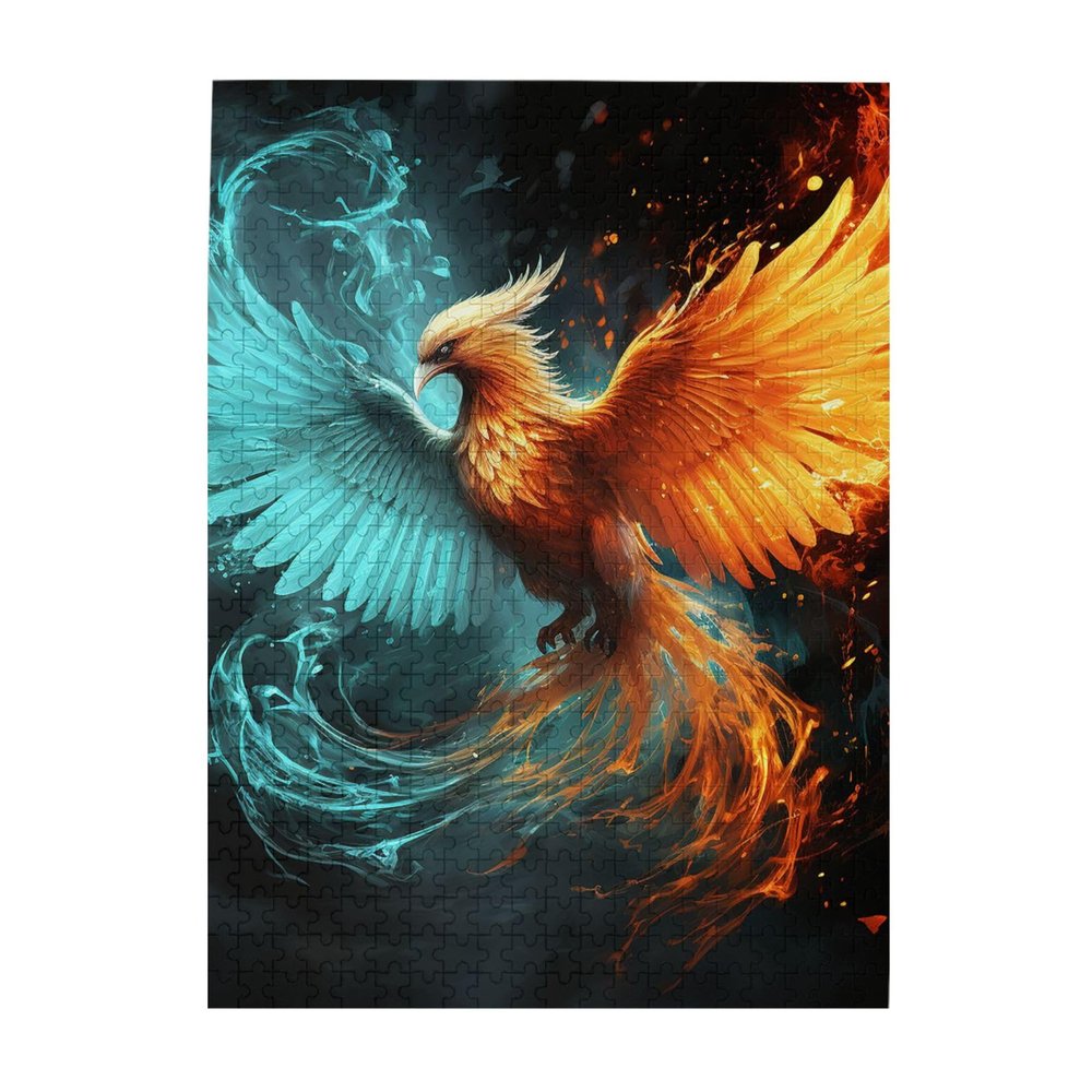 500 Piece Jigsaw Puzzle for Adults Personalized Picture Puzzle Fire and Water Phoenix Customized Wooden Puzzle for Family, Birthday, Wedding, Game Nights Gifts, 20.4"x15"