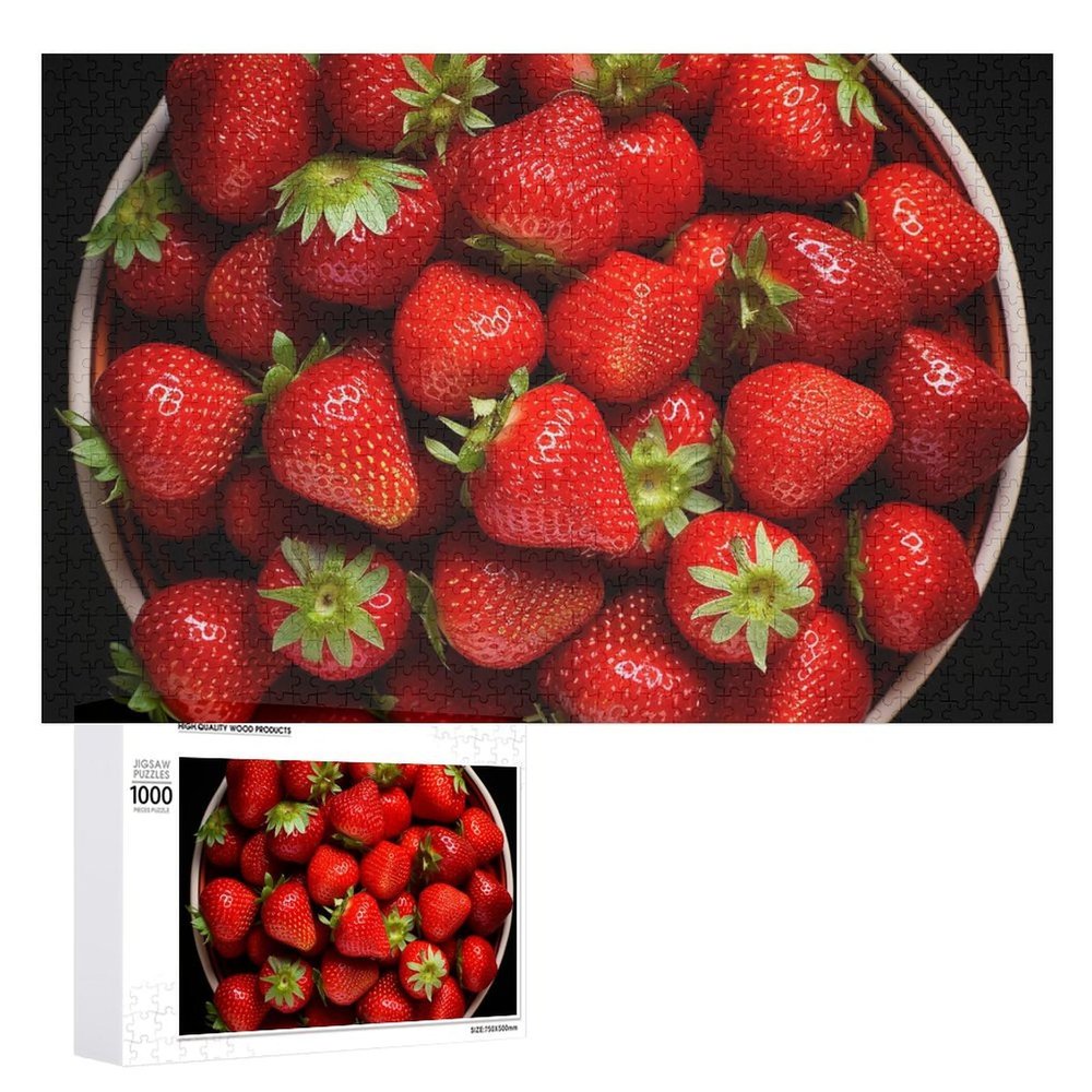 1000 PCS Jigsaw Puzzle for Adults Personalized Picture Puzzle Strawberries in Bowl Customized Wooden Puzzle for Family, Birthday, Wedding, Game Nights Gifts Animal Puzzle