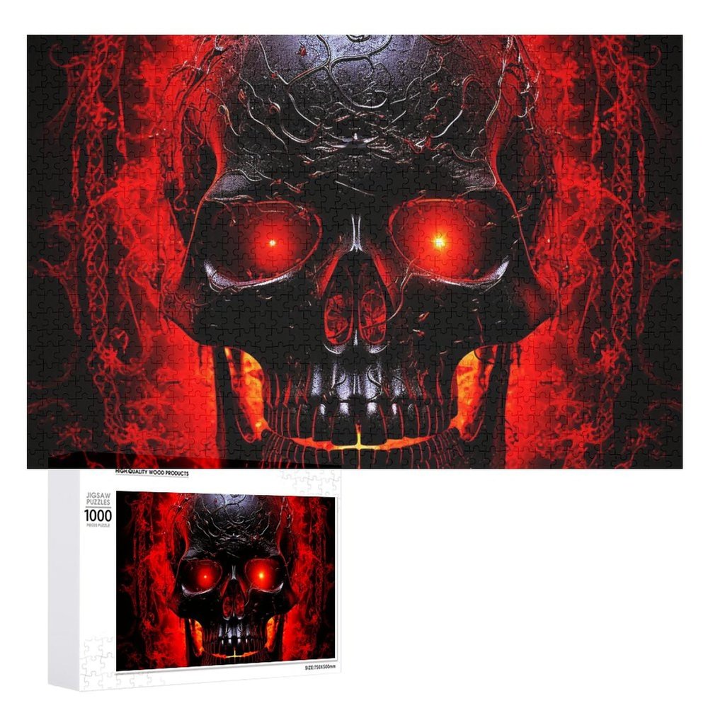 1000 PCS Jigsaw Puzzle for Adults Personalized Picture Puzzle Black and Red Skull Customized Wooden Puzzle for Family, Birthday, Wedding, Game Nights Gifts Animal Puzzle