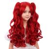 WAVELNM Kids Wine Red Wig Girls Burgundy Red Wig with Bangs Child Ponytail Wigs Long Curly Wavy Wigs for Daily Halloween Party Cosplay view 2