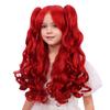 WAVELNM Kids Wine Red Wig Girls Burgundy Red Wig with Bangs Child Ponytail Wigs Long Curly Wavy Wigs for Daily Halloween Party Cosplay view 3