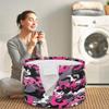 Abstract Camouflage Round Baby Gift Baskets,Pinks White Camo Round Decorative Storage Box Canvas Fabric Organizer with Handles,Baskets Bin for Home Shelves Closet Nursery Gifts view 4