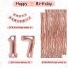 NANINUNENO 17th Rose Gold Birthday Party Decorations for Girls, Rose Gold Happy Birthday Banner, Fringe Curtains, Heart Foil Balloons, Confetti Balloons, Cake Topper for 17th Birthday Decorations view 4