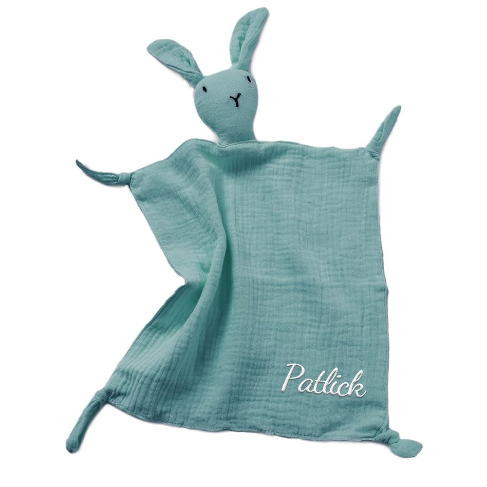 guccde Personalized Baby Security Blanket with Name, Custom Embroidered Muslin Bunny Comforter, Organic Cotton Lovey Blanket Baby Easter Gifts for Boys Girls